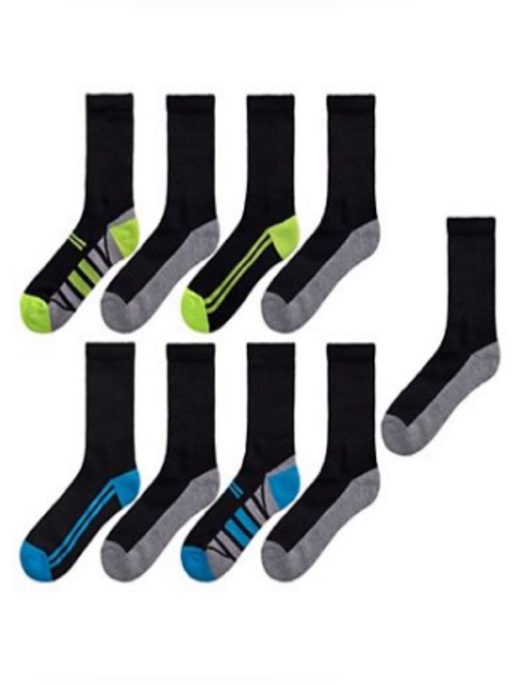 Tek Gear Boys Cushioned 8 Pack Bonus Athletic Performance Crew Socks